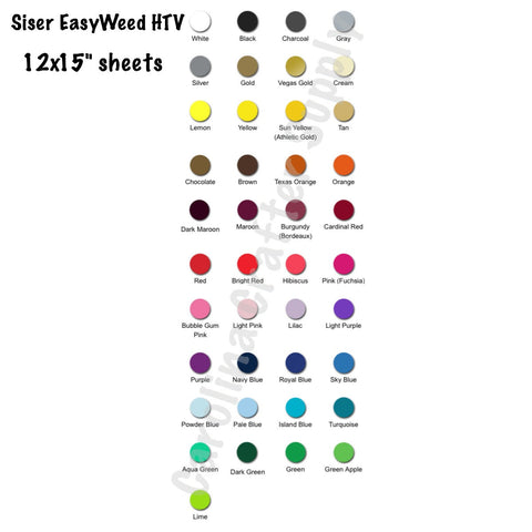25 Sheet Pack Siser EasyWeed HTV! You Pick The Colors 12x15 Sheets Iron-On Vinyl Heat Transfer Vinyl.