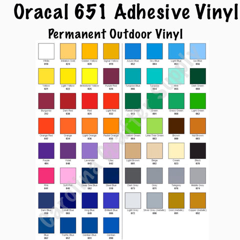 Adhesive Vinyl - 10, 25, 50 Sheets Oracal 651 12x12" Adhesive Vinyl Pick Your Pack! Decal Vinyl Gloss Vinyl Craft Vinyl Vinyl Sheets Metallic Colors Included - Carolina Crafter Supply