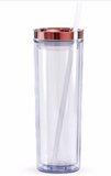 18 oz Acrylic Skinny Tumbler - Clear With Rose Gold, Clear With Gold, Leopard with Rose Gold